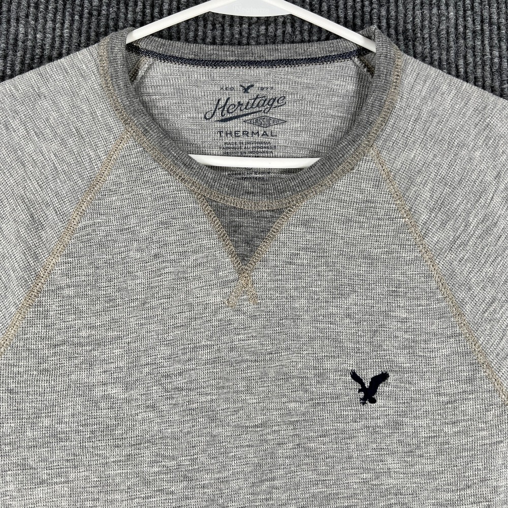 American Eagle Mens Sweatshirt Thermal Medium‎ Gray Long Sleeve Knit Classic Fit